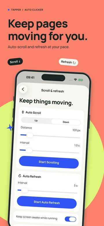 Tapper controls for scrolling and refreshing a webpage